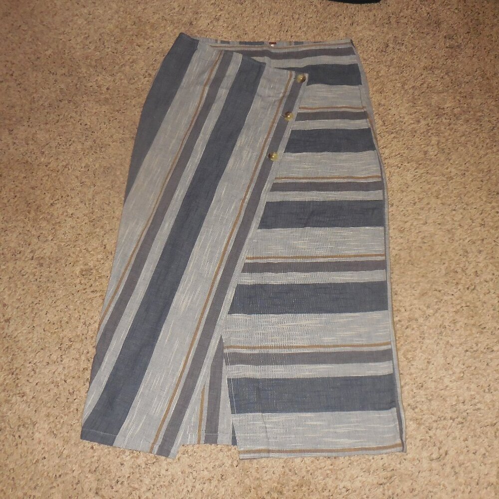 Free People Denim Look Blue Gray Midi Asymmetrical Skirt 12